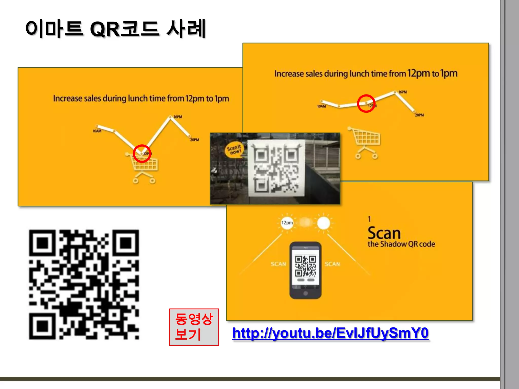 이마트 QR코드 사례




         동영상
         보기    http://youtu.be/EvIJfUySmY0
 