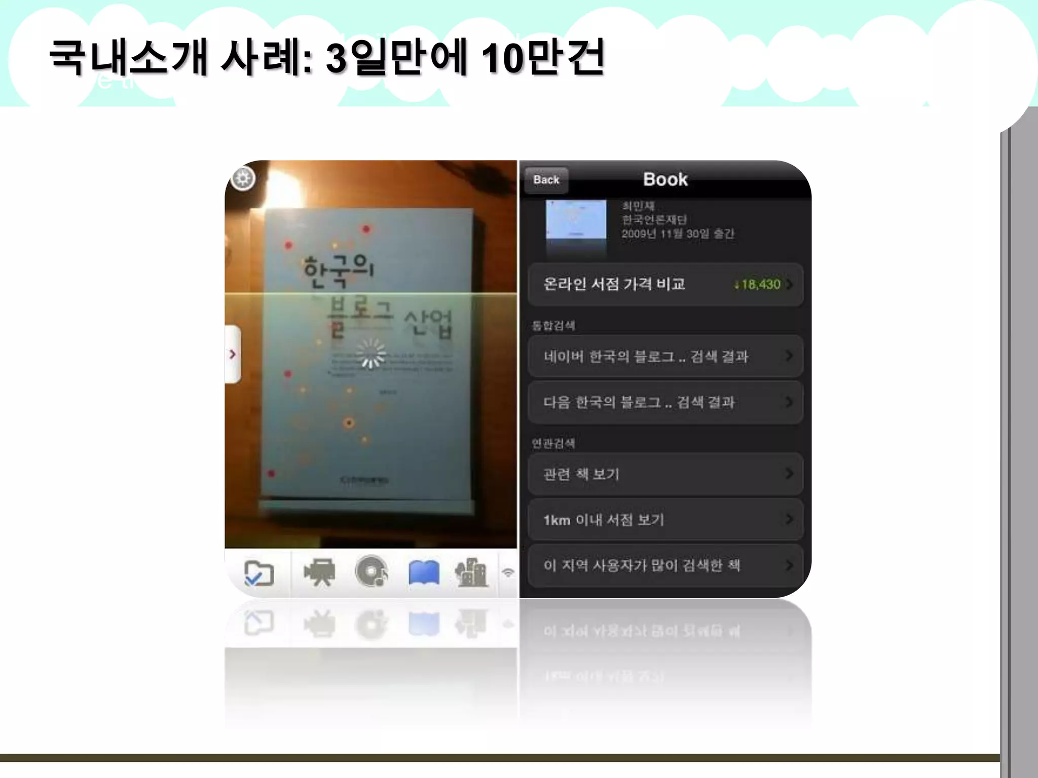 국내소개clarifying 3일만에 10만건
here that is
             사례: and inspiring
A summary of this goal will be stated   2009
                                        Goals
 