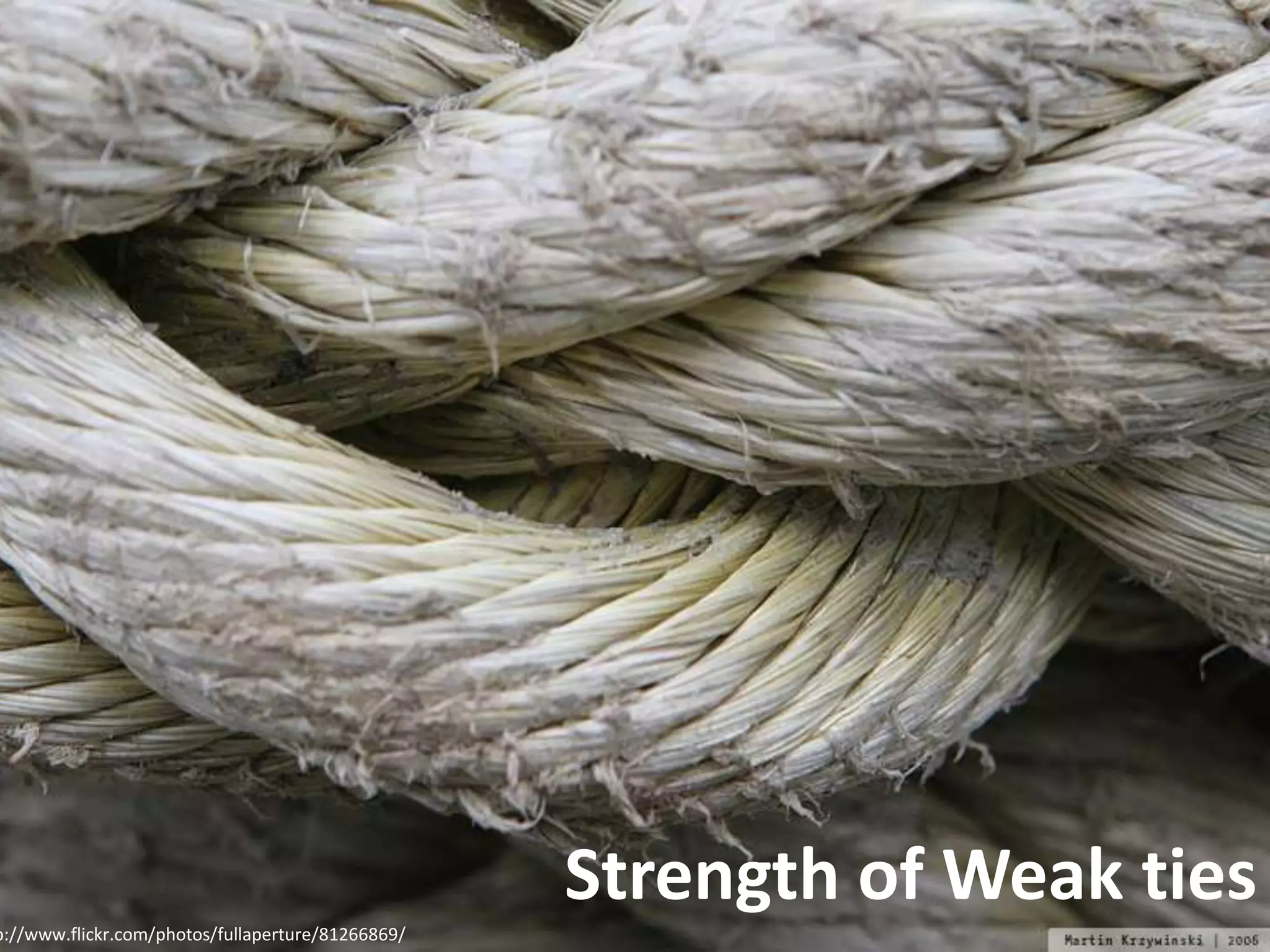Strength of Weak ties
p://www.flickr.com/photos/fullaperture/81266869/
 
