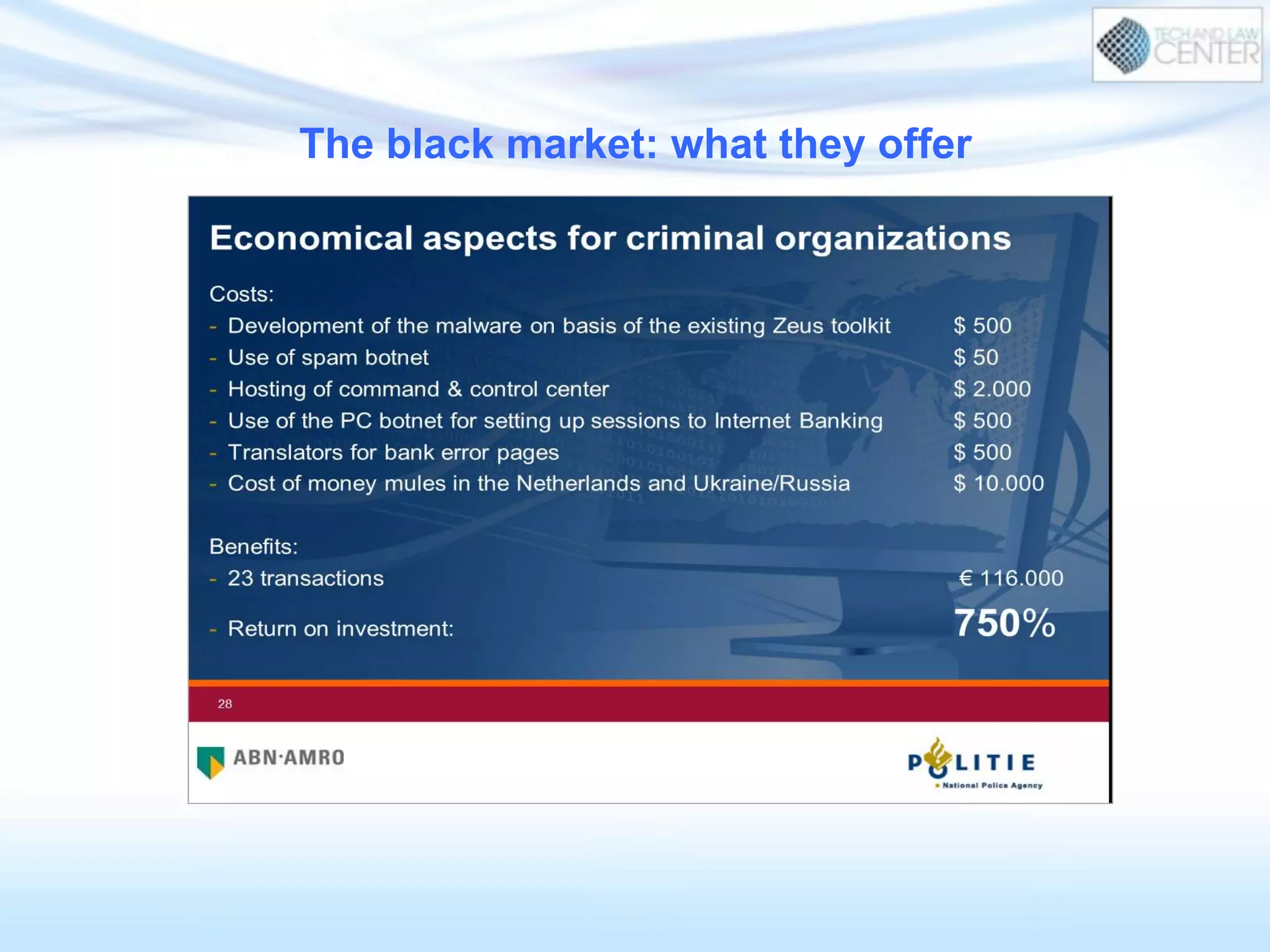 The black market: what they offer6*+,-$($)>-Z8#0-8[,-5# )"G-5#>-"#8%"8#0-8:;1"-#
4.2")0%50660"#7+%80.9#.+%: ;)*<"+,'%="#>)"?
-.,"#2<*,+#. &'()"%1M0,W ;,"0,)C+)?%%%%%%%%%%%%4"+?+.C%-??<)? ;*).0"+#?
 