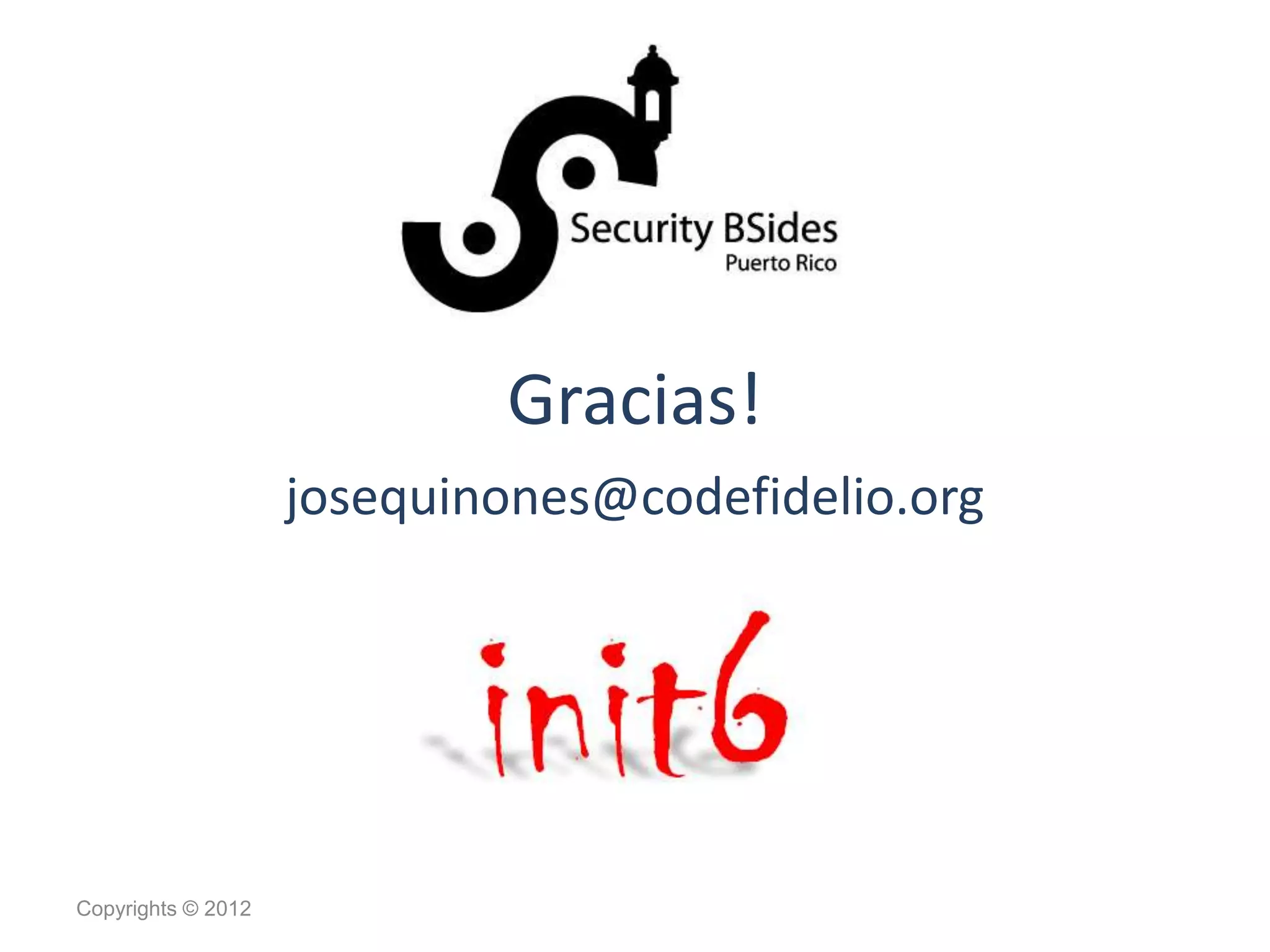 Gracias!
josequinones@codefidelio.org
Copyrights © 2012
 