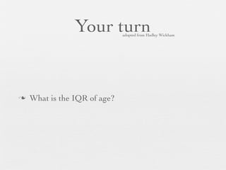75th percentile - 25th percentile




   IQR
IQR(x, na.rm = FALSE, type = 7)
 