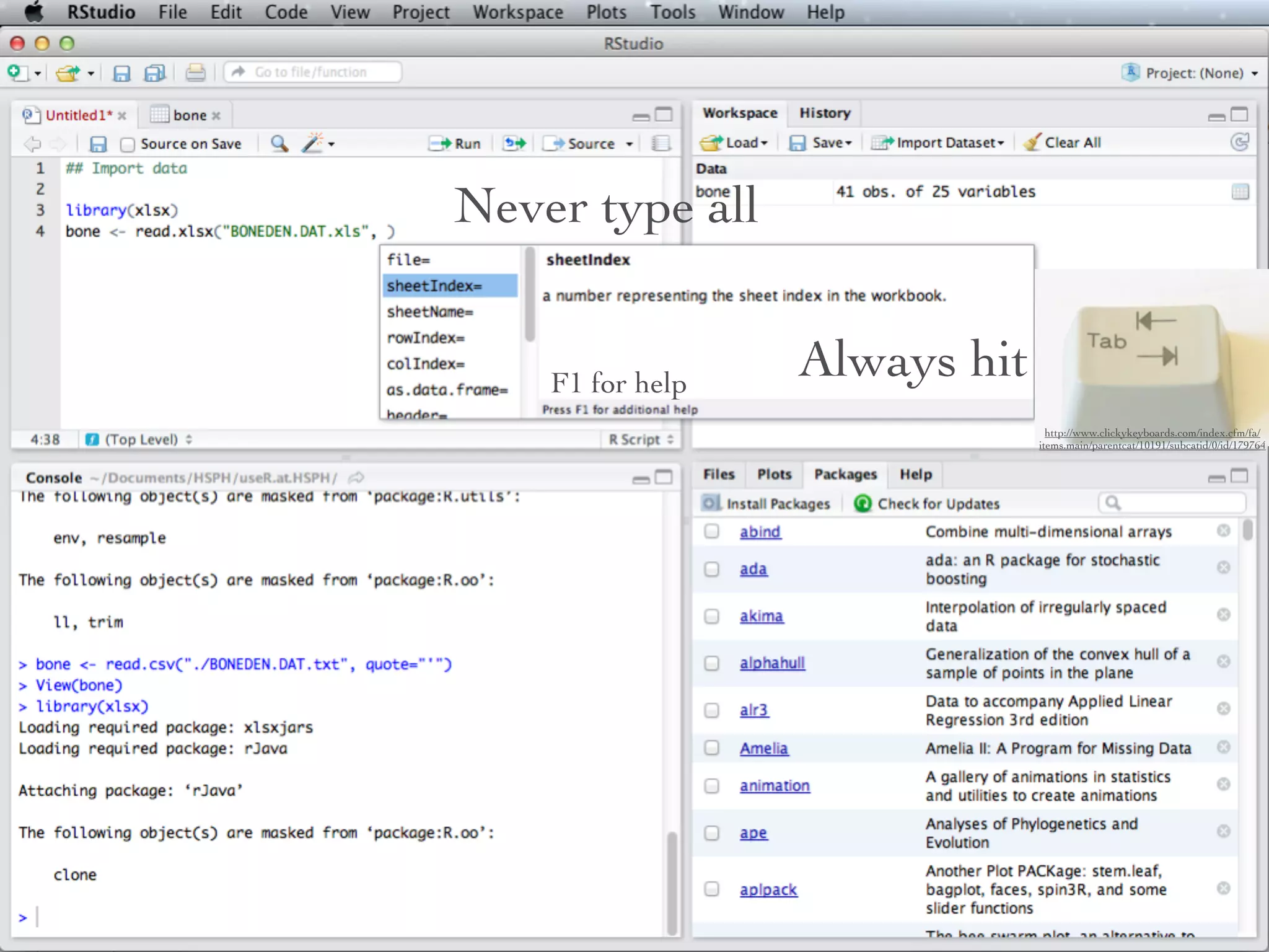 Use xlsx package



                     library(xlsx)
bone <- read.xlsx(“BONEDEN.DAT.xls”, sheetIndex = 1)
 