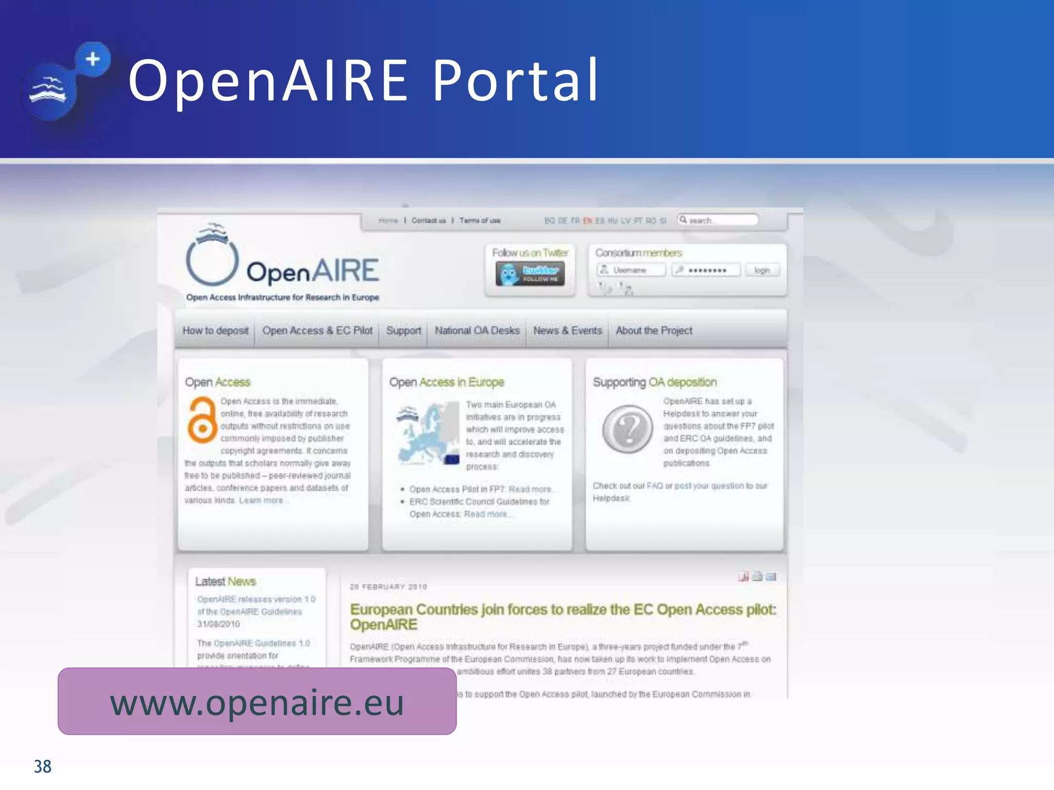 OpenAIRE Portal
38
www.openaire.eu
 