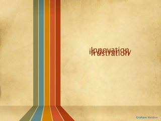 Innovation
is driven by
 frustration




               Graham Weldon
 