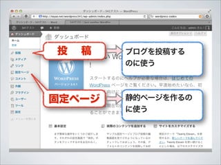 投   稿   ブログを投稿する
        のに使う



固定ページ   静的ページを作るの
        に使う
 