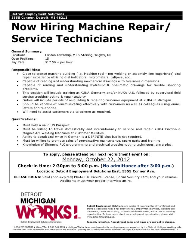 2012 10 22 machine repair service technician 5555 clinton township michigan works