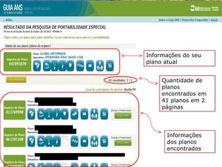 Informações do seu
plano atual


     Quantidade de
     planos
     encontrados em
     41 planos em 2
     páginas




      Informações
      dos planos
      encontrados
 