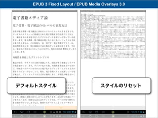 EPUB 3 Fixed Layout / EPUB Media Overlays 3.0




デフォルトスタイル                           スタイルのリセット
 