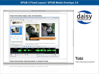 EPUB 3 Fixed Layout / EPUB Media Overlays 3.0




                                          Tobi
                                          http://www.daisy.org/tobi/
 