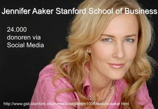 Jennifer Aaker Stanford School of Business

 24.000
 donoren via
 Social Media




http://www.gsb.stanford.edu/news/bmag/sbsm1008/feature-aaker.html
 