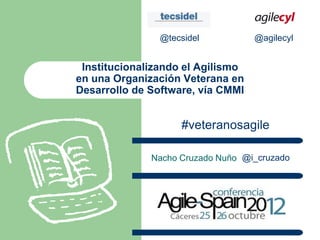 @agilecyl
Nacho Cruzado Nuño @i_cruzado
#veteranosagile
@tecsidel
Institucionalizando el Agilismo
en una Organización Veterana en
Desarrollo de Software, vía CMMI
 