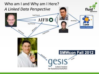 Who am I and Why am I Here?
A Linked Data Perspective
                  foaf:friend




                                affiliation
                                              develops
           foaf:friend
 