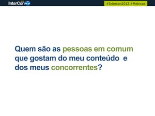 #Intercon2012 #Metricas




Quem são as pessoas em comum
que gostam do meu conteúdo e
dos meus concorrentes?
 