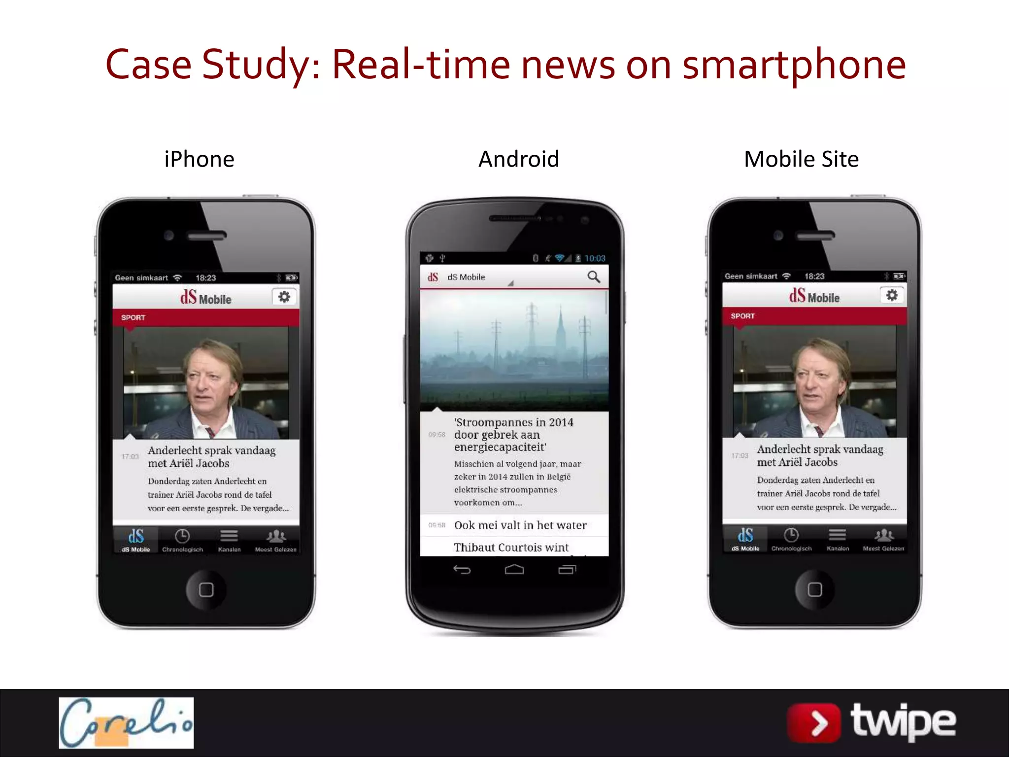 Case Study: Real-time news on smartphone
  iPhone          Android      Mobile Site
 