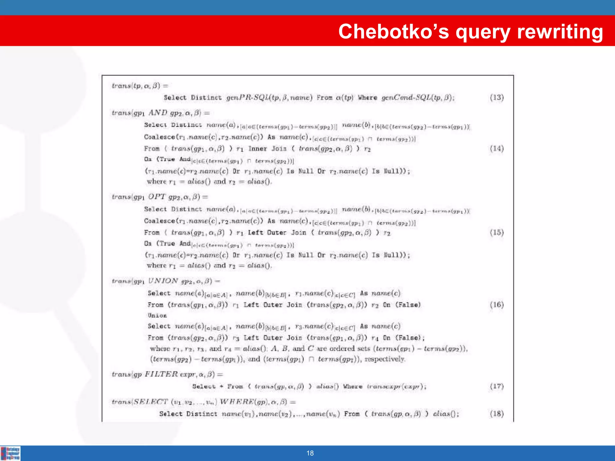 Chebotko’s query rewriting




18
 