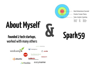About Myself
 Founded 2 tech startups,
worked with many others
                            &   Spark59
 