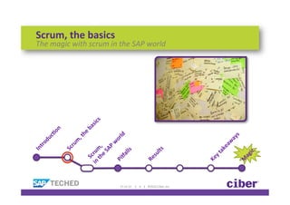Scrum,	
  the	
  basics	
  
The	
  magic	
  with	
  scrum	
  in	
  the	
  SAP	
  world	
  




                                                                                                                                                        	
  
                                                                                                                                                        	
  



                                       11-­‐12-­‐12	
  	
  	
  	
  	
  |	
  	
  	
  	
  4	
  	
  	
  	
  |	
  	
  	
  	
  ©2012	
  Ciber,	
  Inc.	
  
 