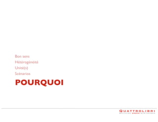 Bon sens	

Hétérogénéité	

Unité(s)	

Scénarios	


POURQUOI	


 