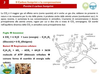3             Il Carbon footprint e la compensazione
                         Perché il carbon footprint

La CO2 è il magg...