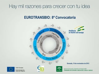 EUROTRANSBIO: 8ª Convocatoria




                        Granada, 19 de noviembre de 2012
 