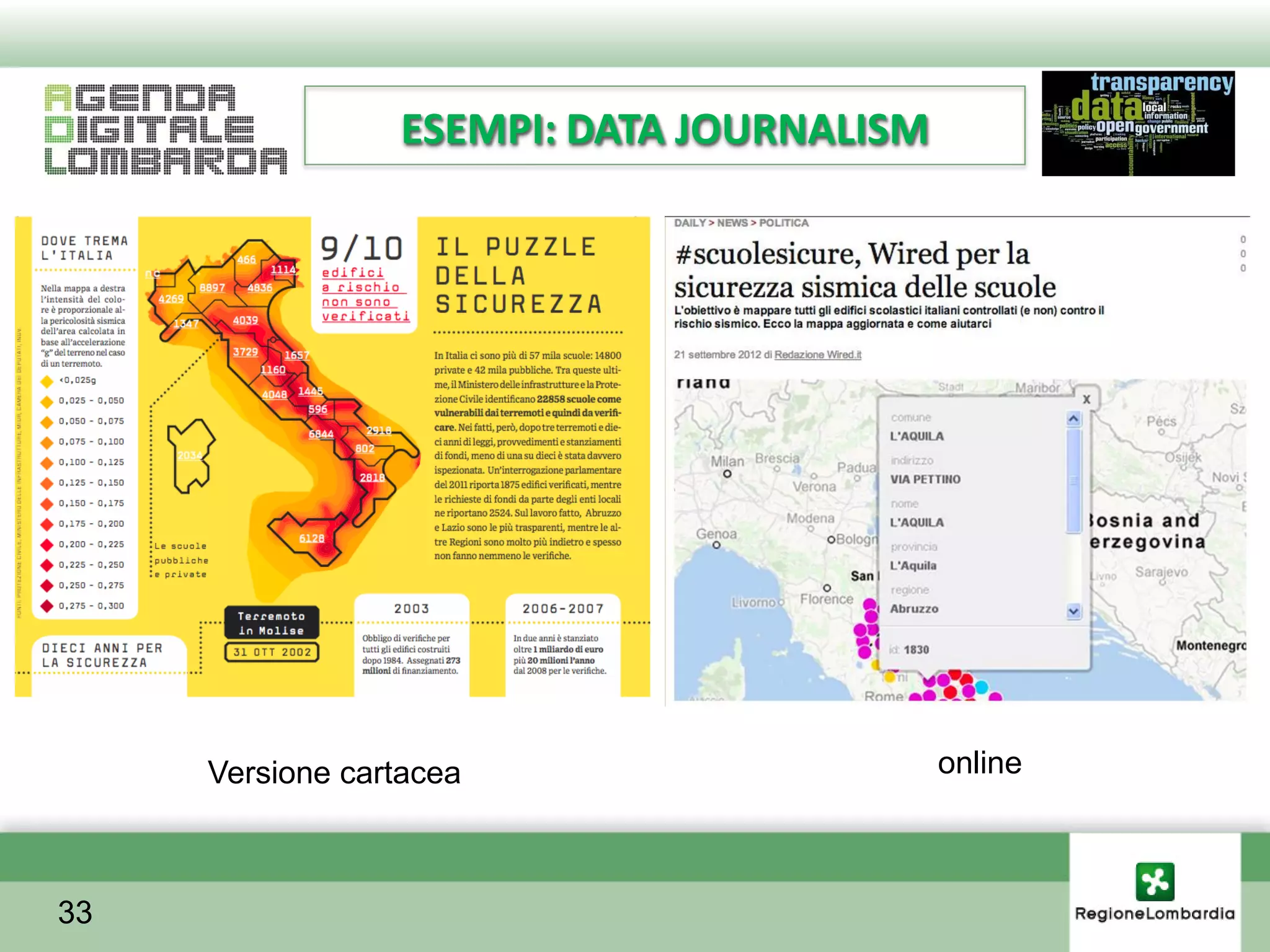 ESEMPI: DATA JOURNALISM




     Versione cartacea                     online



33
 