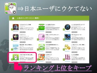 ⇒日本ユーザにウケてない




 ランキング上位をキープ
    ©menue, inc
 