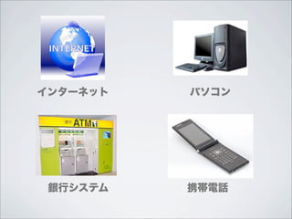 インターネット   パソコン




 銀行システム   携帯電話
 