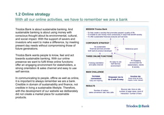 1.2 Online strategy
With all our online activities, we have to remember we are a bank

Triodos Bank is about sustainable b...