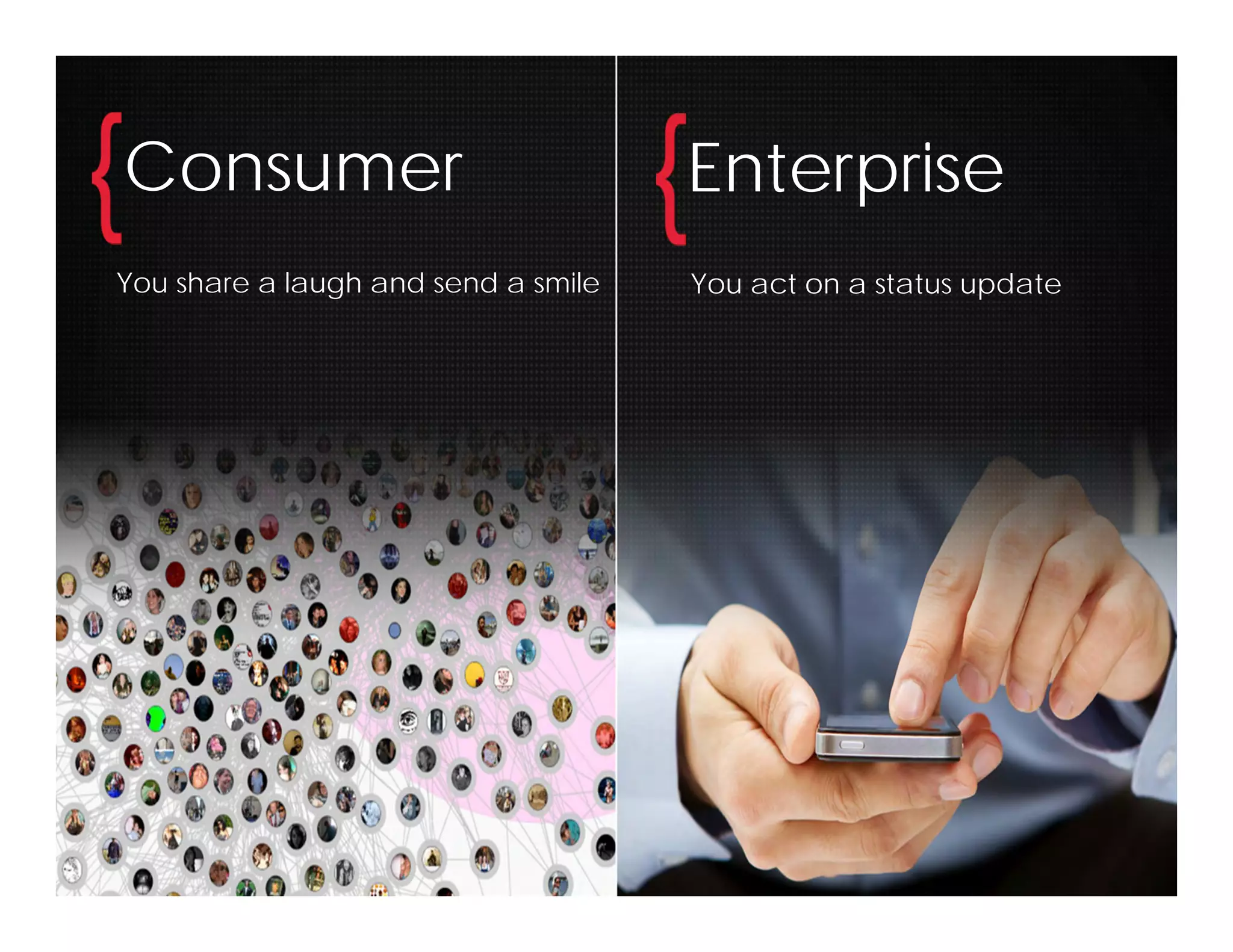 Consumer                             Enterprise
You share a laugh and send a smile   You act on a status update
 