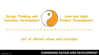 Design Thinking and                     Lean and Agile
   Customer Development                  Product Development




  ...
