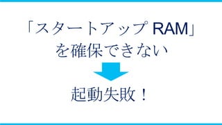 「スタートアップ RAM」
  を確保できない

   起動失敗！
 