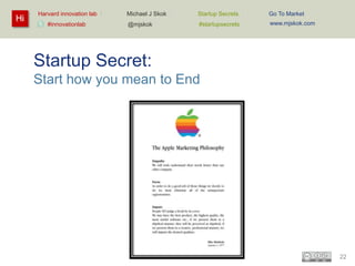 Harvard innovation lab :   Michael J Skok :   Startup Secrets :   Go To Market
Hi                                         ...