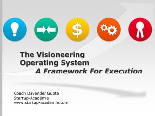 The Visioneering
  Operating System
      A Framework For Execution


Coach Davender Gupta
Startup-Académie
www.startup-academie.com
 
