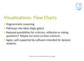 Visualizations: Flow Charts
• Diagrammatic reasoning
• Pathways into ideas (logic gates)
• Reduced possibilities for criti...