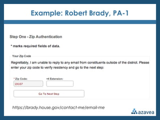 Example: Robert Brady, PA-1




https://brady.house.gov/contact-me/email-me
 
