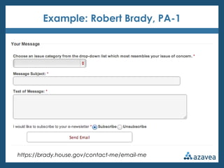 Example: Robert Brady, PA-1




https://brady.house.gov/contact-me/email-me
 