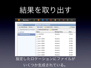 結果を取り出す
指定したロケーションにファイルが
いくつか生成されている。
 