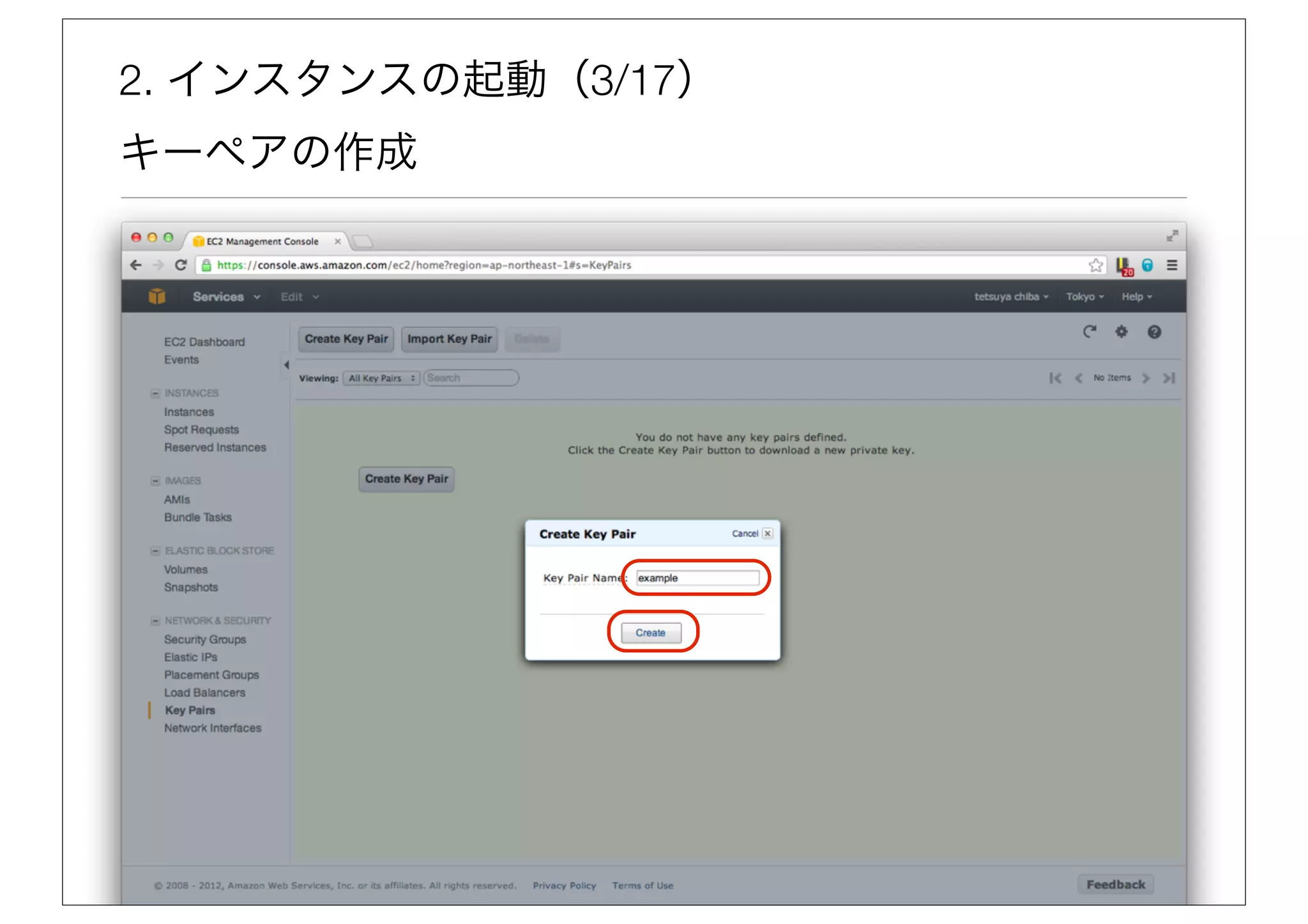 2. インスタンスの起動（3/17）
キーペアの作成
 