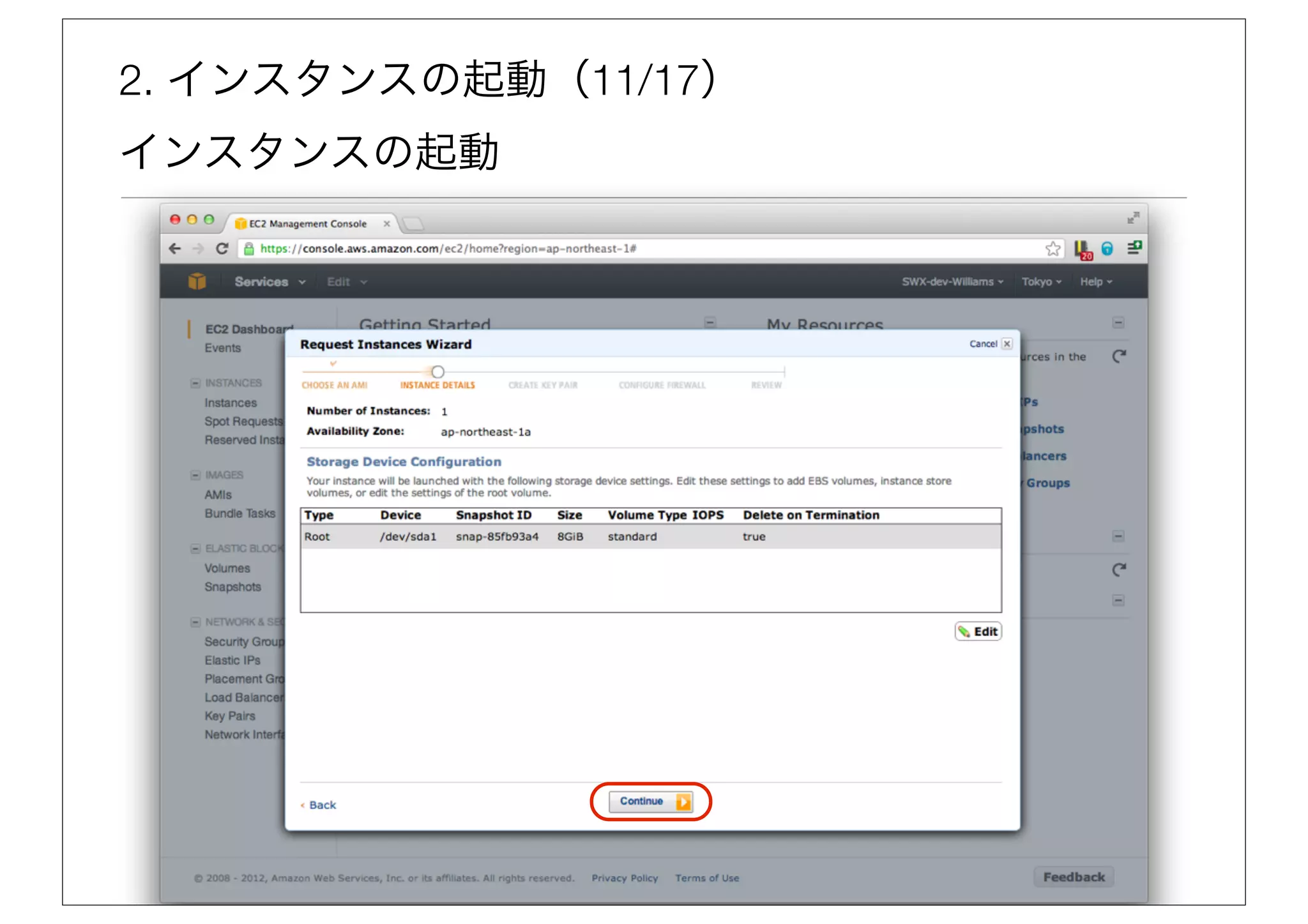 2. インスタンスの起動（11/17）
インスタンスの起動
 