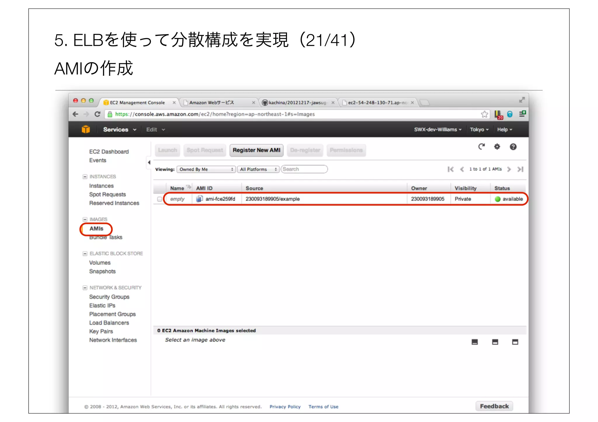 5. ELBを使って分散構成を実現（21/41）
AMIの作成
 
