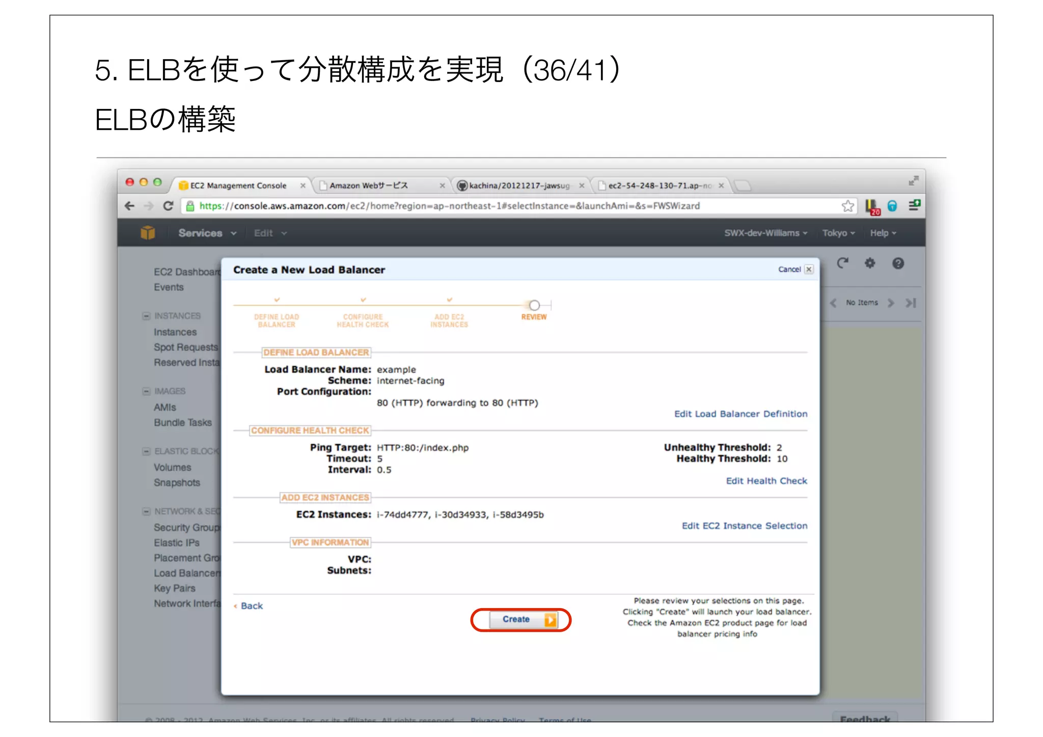 5. ELBを使って分散構成を実現（36/41）
ELBの構築
 