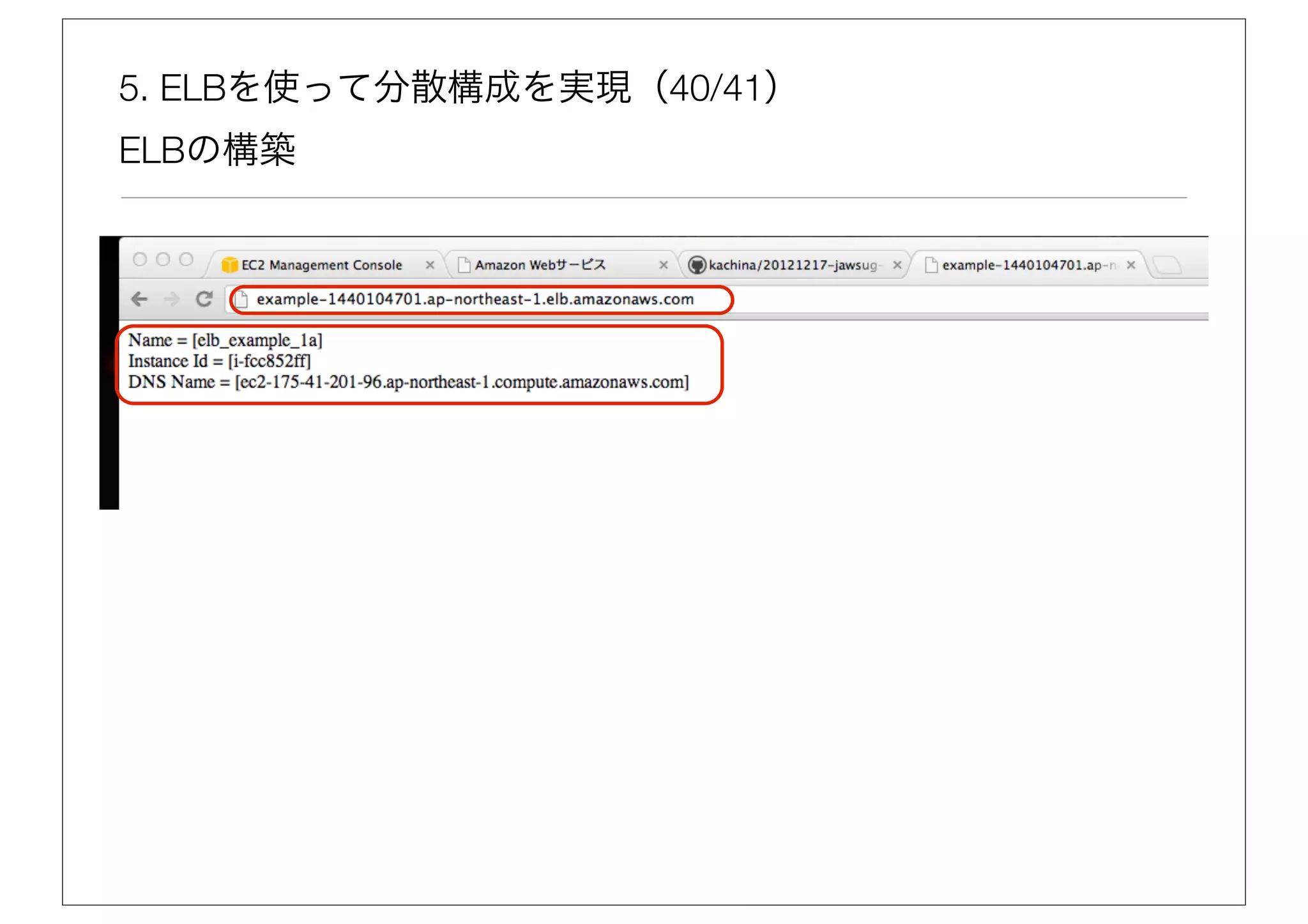 5. ELBを使って分散構成を実現（40/41）
ELBの構築
 