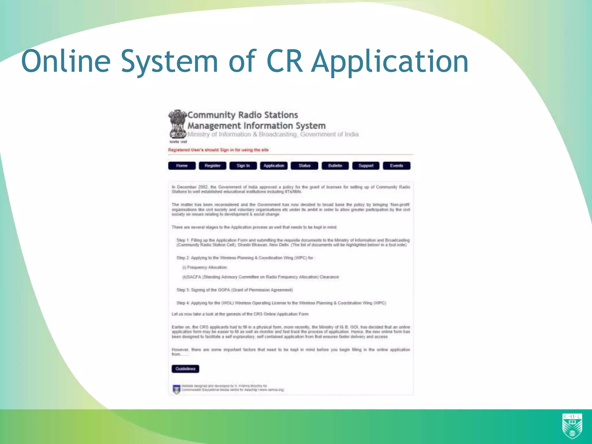 Online System of CR Application
 