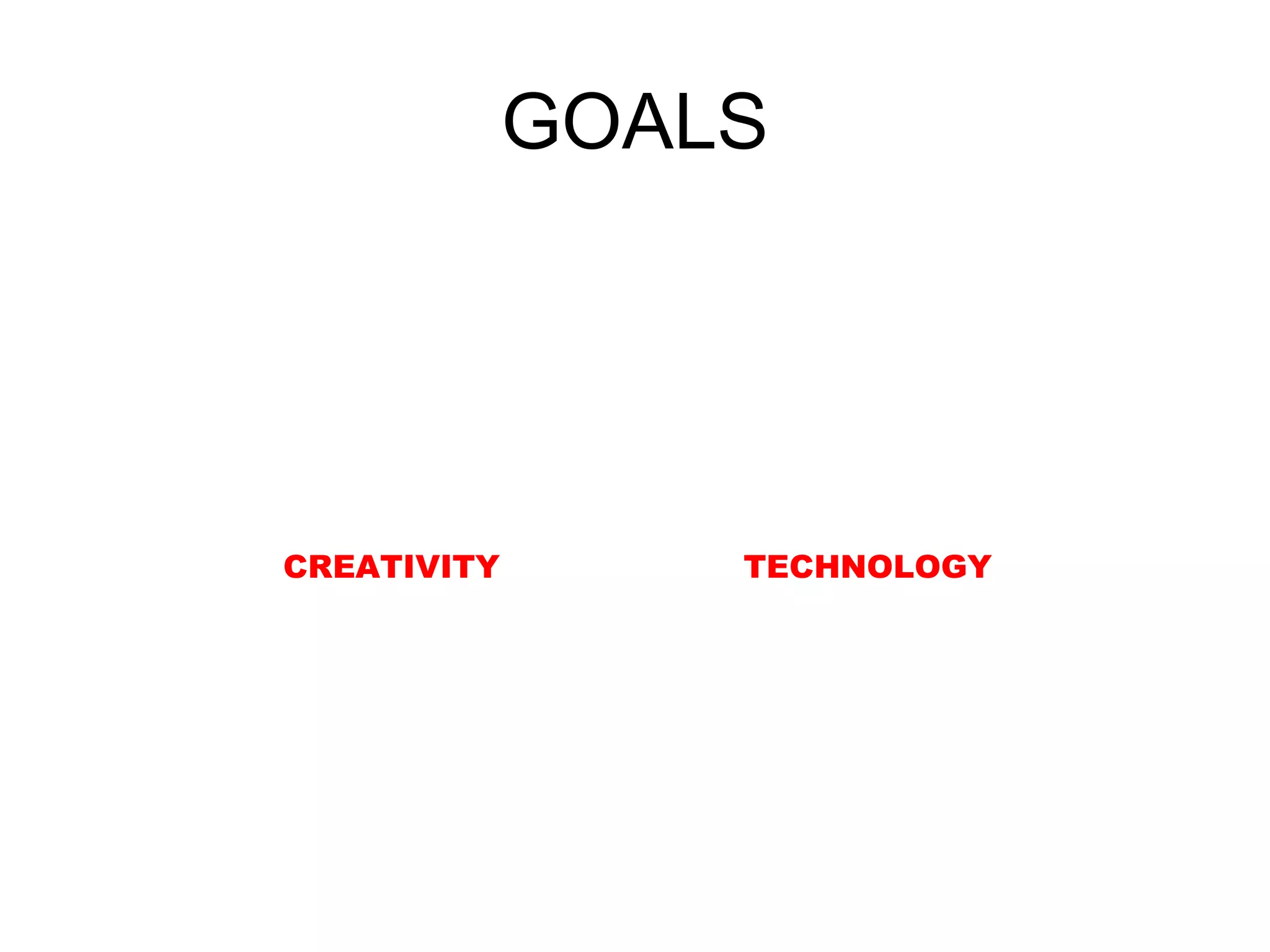 GOALS




CREATIVITY       TECHNOLOGY
 