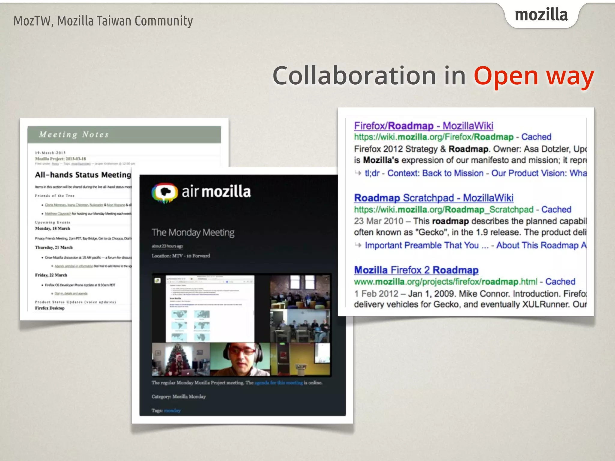 mozillaMozTW, Mozilla Taiwan Community
Collaboration in Open way
 
