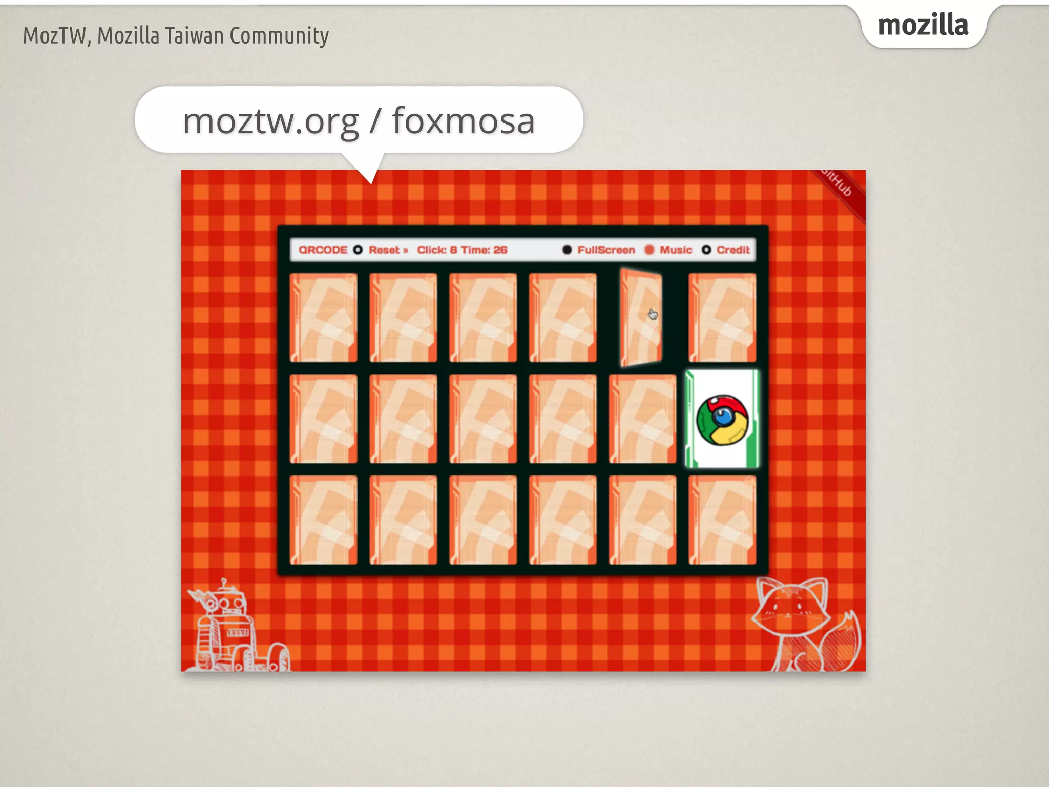 mozillaMozTW, Mozilla Taiwan Community
moztw.org / foxmosa
 