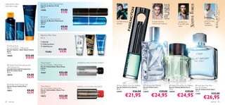 maçã verde, notas                             Eclat for Men Shaving Foam
marinhas, musgo                              Espuma de Barbear Eclat
                                            200 ml.
                                             14386                       €9,00                                  

                                                                         €7,95
                                             Glacier                                                          
                                             Moisturising Shaving Foam
                                            Espuma de Barbear Hidratante                                                 hortelã, alcaçuz,                            toranja, cipreste,                   cardamomo,                        pimenta rosa,
                                             Glacier                                                                                                                                                                                          oregãos,
                                             200 ml.                                                                      sândalo                                      mistura de madeiras                  lima kafﬁr, palo
                                                                                                                                                                                                                                              mandarina
                                             8155                        €9,00                                                                                                                              santo
                                                                         €7,95
                    

                                             Bálsamos After Shave                                              
                                                                                                 
                                             50 ml
                                              8023 S8
                                              21560 Architect
                                                                                                                                                                   
      Inﬁnite Rush                           10548 Glacier
     Eau de Toilette – Aftershave
     Eau de Toilette – After Shave Inﬁnite                          €11,00
     Rush                                           Cada:            €9,95                                                                                                                                                 
     115 ml.
     18909                     €22,00                                                                                                         

                               €18,95                                                                                                                                                        


                                             Deep Impact                             mandarina, notas marinhas, madeira
      Inﬁnite Rush Anti-perspirant          Eau de Toilette – Aftershave
     24H Deodorant                           Eau de Toilette/After Shave Deep
     Desodorizante Antitranspirante          Impact
     Roll-On Inﬁnite Rush                    115 ml.
     50 ml.                                  16467                   €22,00
     18910                      €8,00                                €18,95
                                €6,95

      Inﬁnite Rush Shower Gel
                                                                                                                           Free Motion Eau De Toilette     Fuse Eau De Toilette                 Native Force Eau de Toilette    Eclat Sport for Men
     Gel de Duche Inﬁnite Rush               True Instinct                           melancia , couro preto, fava-tonca
     200 ml.                                                                                                              Eau de Toilette Free Motion      Eau de Toilette Fuse                  Eau de Toilette Native Force     Eau de Toilette
                                             Eau De Toilette-Aftershave                                                   50 ml.                           75 ml.                                75 ml.                           Eau de Toilette Eclat Sport
     18911                      €8,00        Eau de Toilette/After Shave True
                                                                                                                          22957                   €26,00   23825                €29,00           23828                €29,00      75 ml.
                                €6,95        Instinct

                                                                                                                                      €21,95                           €24,95                              €24,95                 13261                €32,00
                                             115 ml.
                                             19673                   €22,00
                                                                     €18,95                                                                                                                                                                  €26,95
82       para ele                                                                                                                                                                                                                                      para ele   83
 