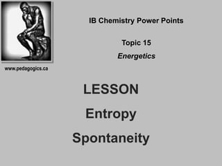 IB Chemistry Power Points

                              Topic 15
                             Energetics
www.pedagogics.ca



                     LESSON
                     Entropy
                    Spontaneity
 
