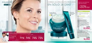 CORRIGE LAS ARRUGAS MÁS PROFUNDAS                        REDUCE LAS ARRUGAS

                                                                                                                                                                                                EN SÓLO 28 DÍAS *
                                                                                                                                                                                                                                                         MÁS PROFUNDAS
      Para todo tipo
                           35

                                                                                                                                                                                                                                                              ¡30% dto!
      de pieles        +




                                                                                                                                                                                                                                                         TU OPINIÓN*

                                                                                                                                                                                                  Corrige y rellena las       Disminuye las              Mis clientas estan muy contentas con esta
                                                                                                                                                                                                                          
                                                                                                                                                                                                  arrugas más profundas       arrugas y alisa las        crema. Despues de 2 semanas de aplicación
                                                                                                                                                                                                                                                         las arrugas van disminuyendo. ¡Y es súper
                                                                                                                                                                                                                              patas de gallo             hidratante!
                                                                                                                                                                                                                                                                                                               M a rí a ,
                                                                                                                                                                                                                                                                                                              España

                                                                                                                                                                                                                                                            *54 valoraciones alrededor del mundo


                                                                                                                                                                                                                                                     Ecollagen [3D+]
                                                                                                                                                                                                                                                    Deep Wrinkle Corrective Care
                                                                                                                                                                                                                                                    Crema Hidratante Correctora
                                                                                                                                                                                                                                                    Ecollagen [3D+] Arrugas Profundas
                                                                                                                                                                                                                                                    Rellena intensamente las arrugas más
                                                                                                                                                                                                                                                    problemáticas y pronunciadas mientras aporta
                                                                                                                                                                                                                                                    tersura y rejuvenece tu piel. Contiene Complejo
                                                                                                                                                                                                                                                   Tri-Boosting que aumenta naturalmente la
                                                                                                                                                                                                                                                    producción de colágeno, potencia la renovación
                                                                                                                                                                                                                                                    celular y mejora la hidratación de la piel. Aplicar
                                                                                                                                                                                                                                                    día y noche. 50 ml.
                                                                                                                                                                                                                                                    24135                                                34,00€
                                                                                                                                                                                                                                                                                      22,95€
                                                                                                                                                                                                                                                     Ecollagen [3D+]
                                                                                                                                                                                                                                                    Deep Wrinkle Corrective Eye Care
                                                                                                                                                                                                                                                    Contorno de Ojos Corrector
     CONSEJO DEL ESPECIALISTA                                                                                                                                                                                                                       Ecollagen [3D+] Arrugas Profundas
                                                                                                                                                                                                                                                    Disimula la apariencia de las arrugas profundas
                           TRATAMIENTO REJUVENECEDOR AVANZADO PARA ARRUGAS PROFUNDAS
                                                                                                                                                                                                                                                    del contorno de ojos y borra las patas de gallo
                           Hay pieles con características genéticas             Disminuye las arrugas profundas en las 4 áreas de la Zona W:                                                                                                        para una mirada rejuvenecida. Contiene Complejo
                           cuyas arrugas son más profundas y                                                                                                                                                                                        Tri-Boosting que acelera la producción de
                           problemáticas, por eso hemos                         FRENTE                    OJOS (PATAS DE GALLO)         NARIZ/PÓMULOS               BOCA/LABIOS                                                                     colágeno, la renovación celular e hidrata la delicada



                                                                                71% 74% 74% 73%
                           desarrollado Ecollagen [3D+]                                                                                                                                                                                             piel del contorno de ojos en profundidad. 15 ml.
                           Arrugas Profundas,                                                       *                          *                             *                           *                                                          24339                                                25,00€
                                                                                                                                                                                                                                                                                        16,95€
                           que trata, corrige y rellena
                           las arrugas más difíciles.

                                                          Dr. Alain Mavon
                                         Director de Investigación de la Piel
                                                                                                                     *Test de consumo realizado durante 4 semanas en un panel de 96 personas.
42   cuidado facial                                                                                                                                                                                                                                                                                cuidado facial       43
 
